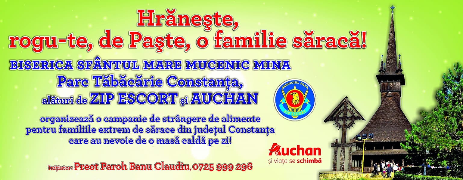 Campanie umanitară organizată de Biserica Sfântul Mina din Constanța cu sprijinul Zip Escort și Auchan