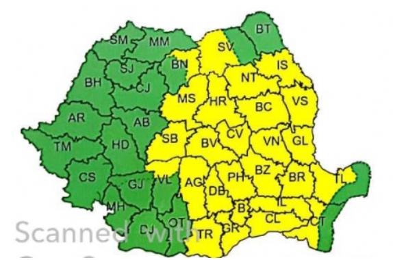 Cod galben de vijelii, grindină şi ploi torenţiale până marți seara