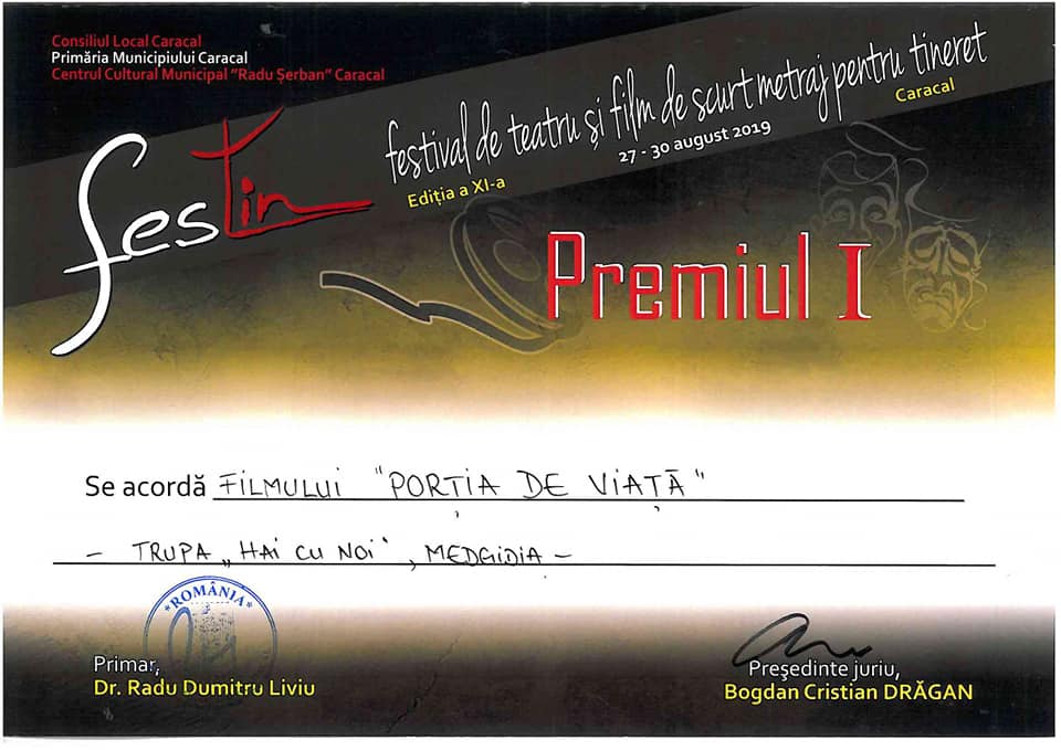 Premiul I pentru trupa „Hai cu Noi” din Medgidia la Festivalul de Teatru și Film de scurt metraj „FesTin” de la Caracal
