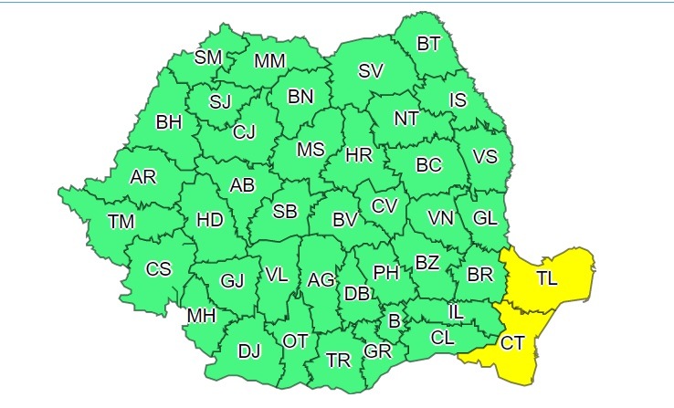 Cod galben de ploi puternice în județul Constanța