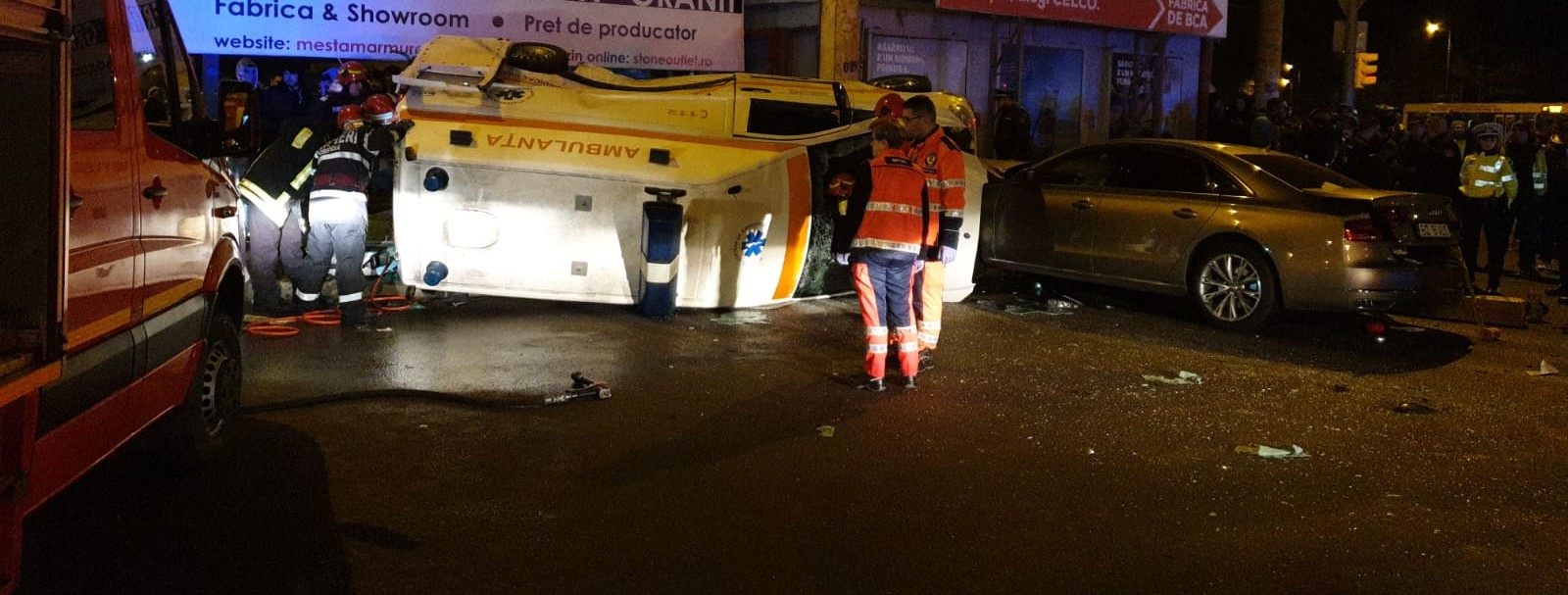 (Foto/Video) Accident cu patru victime în Constanța. O ambulanță SAJ s-a răsturnat
