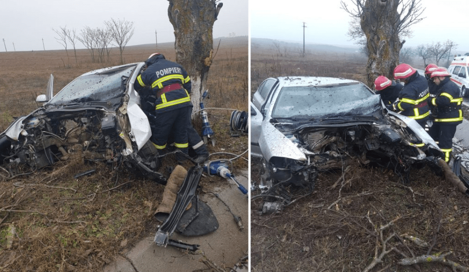 Accident groaznic la intrarea în pădurea Babadag. Doi tineri au scăpat ca prin minune