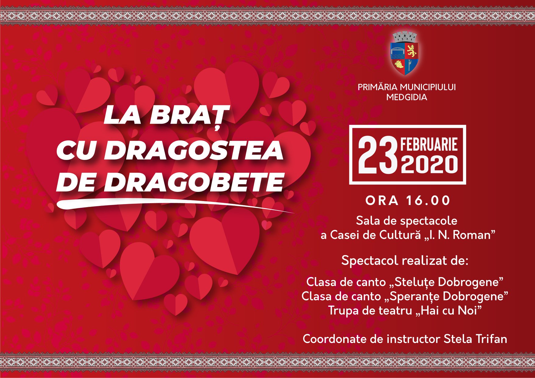 Primăria Medgidia, invitație la spectacol dedicat sărbătorii de Dragobete