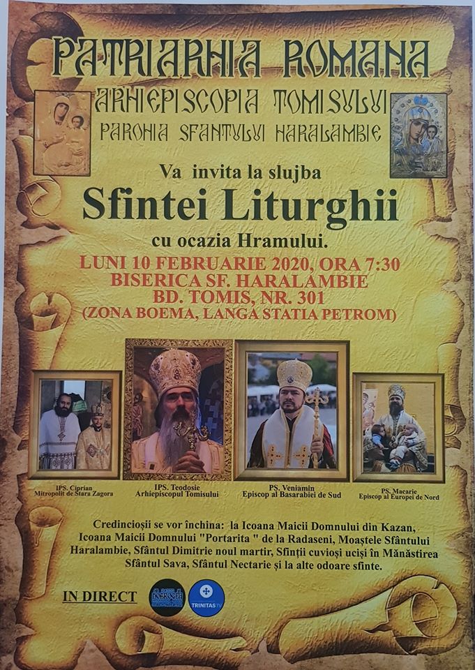 Hram cu patru ierarhi la biserica „Sfântul Haralambie” din Constanța. Credincioșii se pot închina la racla cu sfinte moaște aduse de la Episcopia Basarabiei de Sud