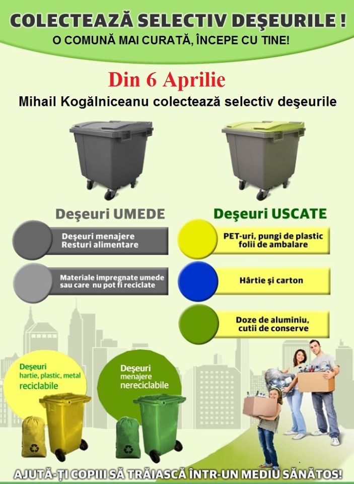 Primăria Mihail Kogălniceanu colectează selectiv deşeurile, începând de astăzi