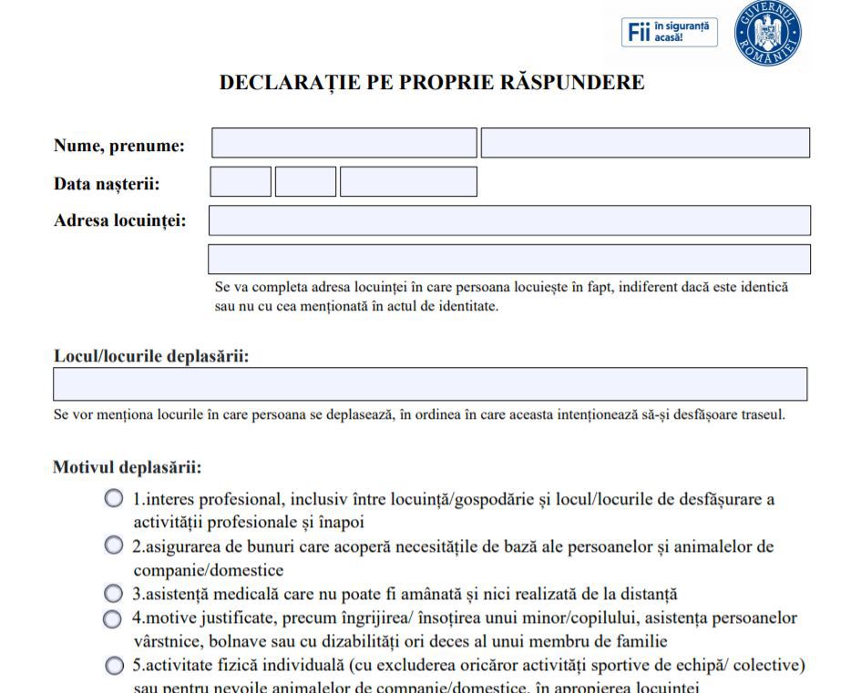 Declarația pe propria răspundere a fost modificată. Descarcă noul model