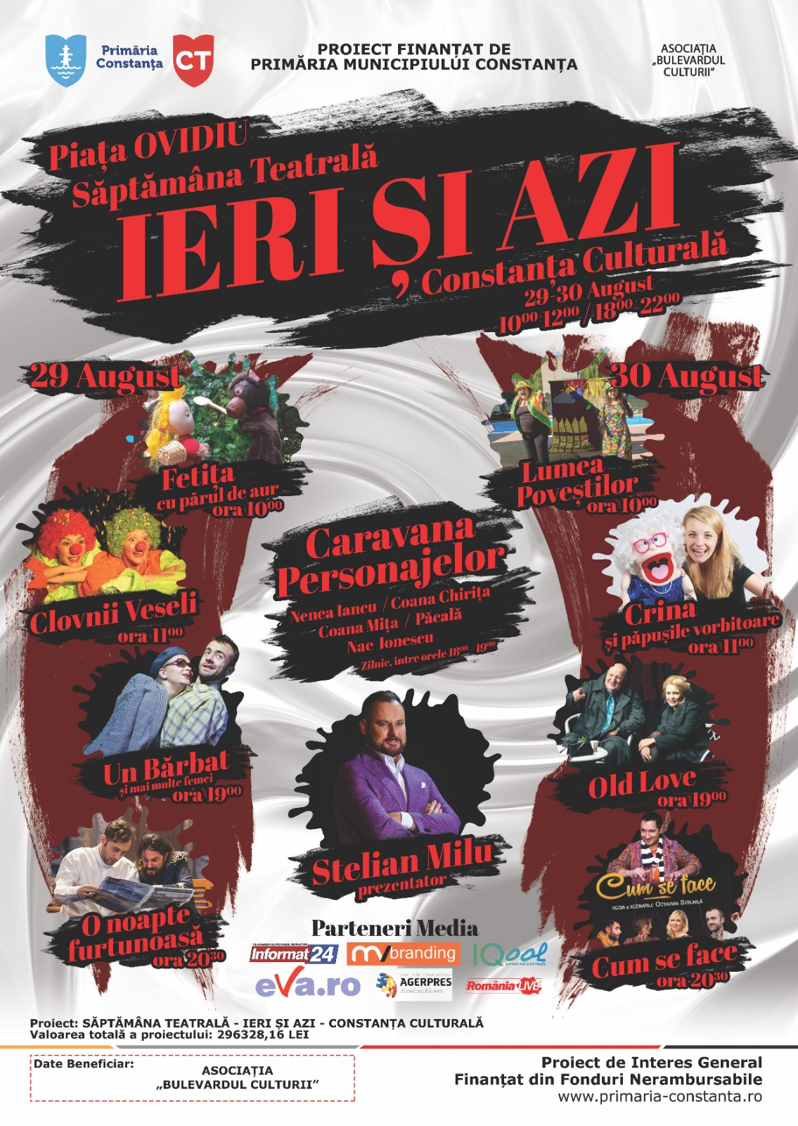 Spectacole de teatru pentru toate vârstele, în 29 și 30 august, în Piața Ovidiu