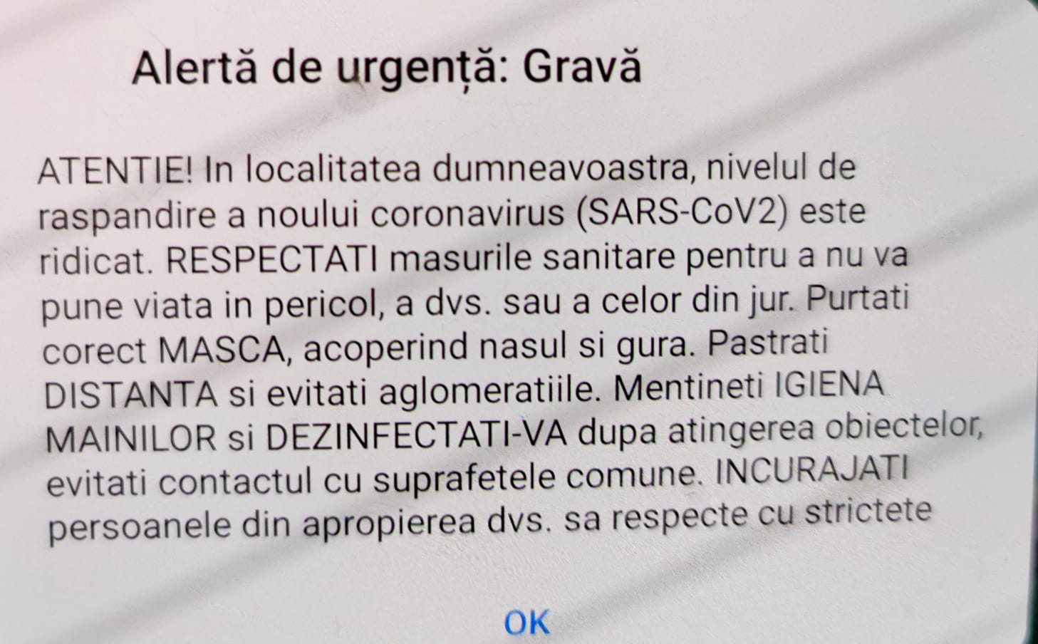 Mesaj RO-ALERT la Constanța: "În localitatea dumneavoastră, nivelul de răspândire a noului coronavirus este ridicat"