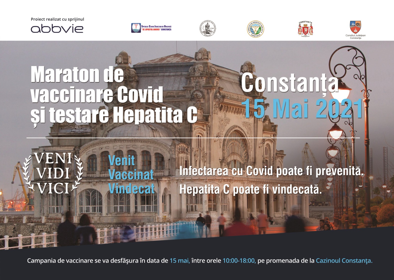 Sâmbătă, pe faleza Cazinoului Constanța, maraton de vaccinare anti-Covid și testare pentru virusul Hepatic C.