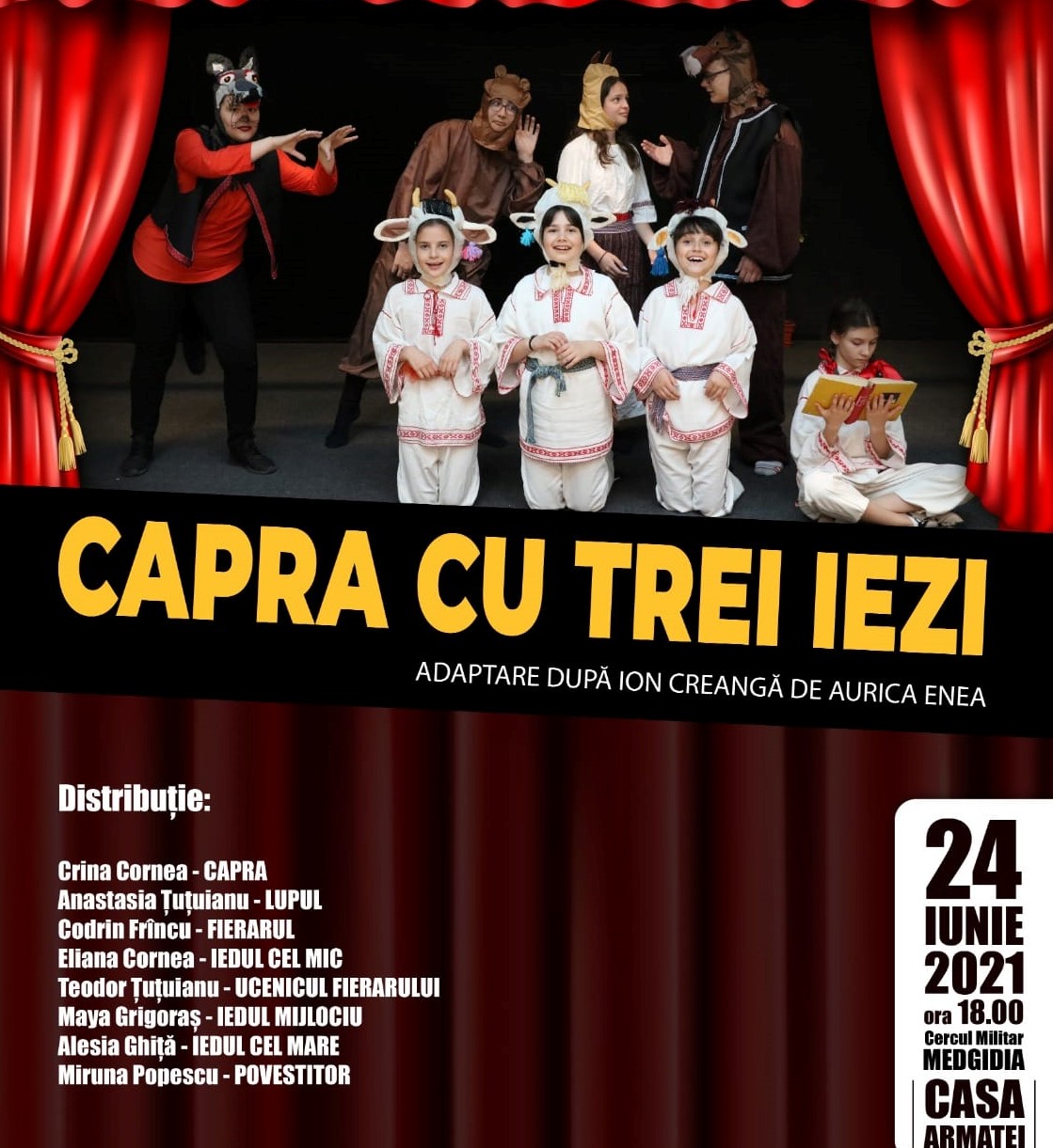 Piesa de teatru "Capra cu trei iezi" la Cercul Militar Medgidia, mâine de la ora 18.00