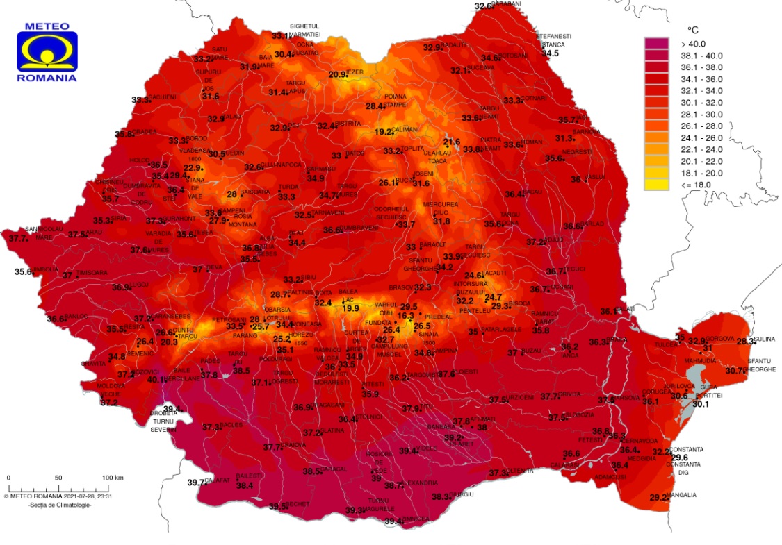 Dom de căldură extremă peste România: Temperaturile vor depăși 40 de grade în special în zona de sud a țării