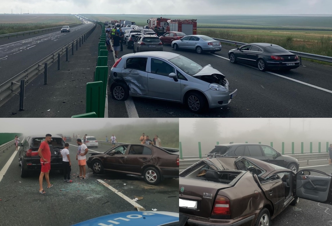 15 victime transportate la spital, 5 copii, 10 adulti, 7 asistați la fața locului, bilanțul final al carambolului de pe A2