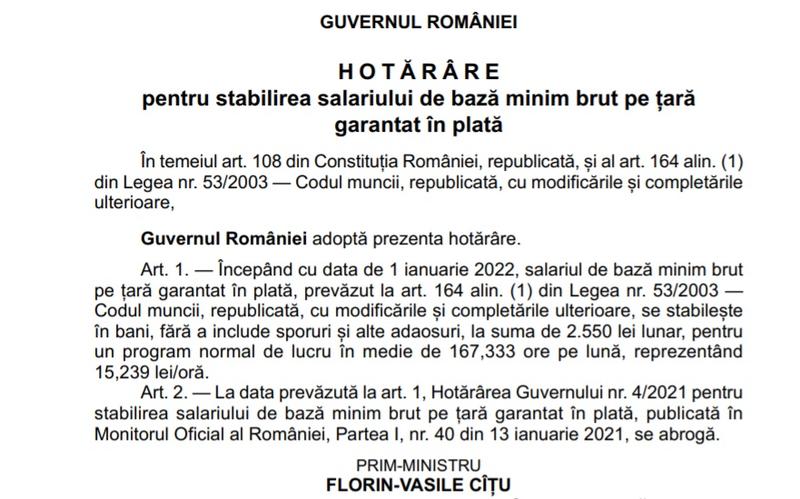 Salariul minim în 2022 este de 2550 lei brut. DISPARE cel pentru studii superioare