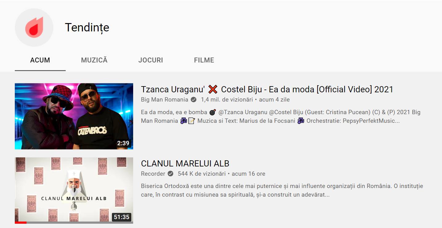 "Marele alb" se bate cu Tzanca Uraganu pentru locul I în tendințele YouTube