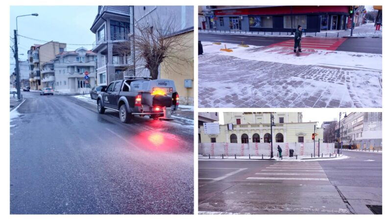 Angajații Polaris au împrăștiat material antiderapant pe șoselele din Constanța