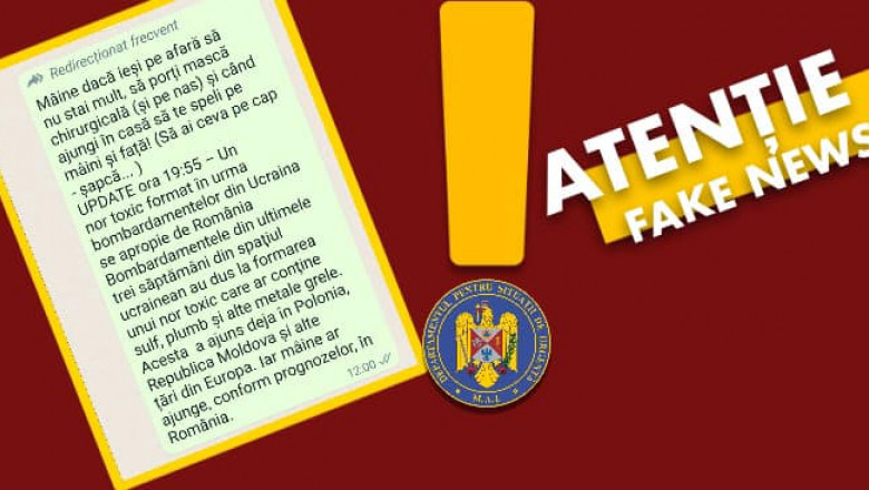 DSU avertizează! FAKE NEWS care anunță prezența deasupra României a unui NOR TOXIC