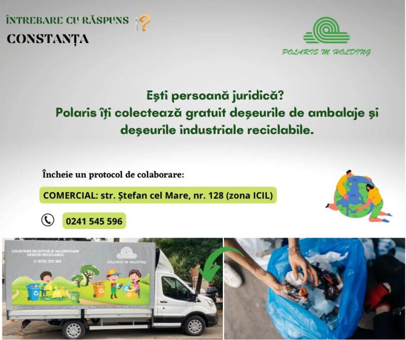 Polaris M Holding Constanța colectează GRATUIT deșeuri reciclabile de la societăți comerciale și instituții publice. Vezi în ce condiții!