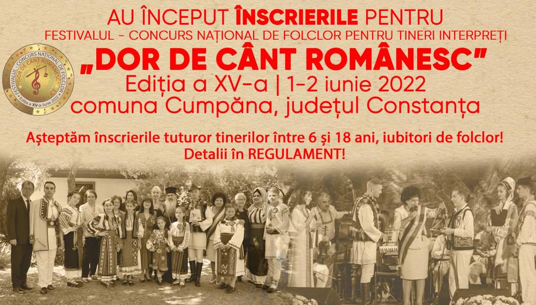 Au început înscrierile la Festivalul Concurs Național de Folclor pentru Tineri Interpreți "Dor de cânt românesc"