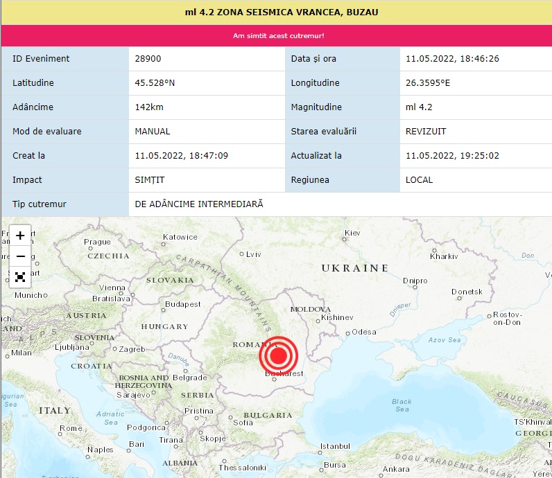 Cutremur cu magnitudinea de peste 4 în România. Unde s-a resimțit