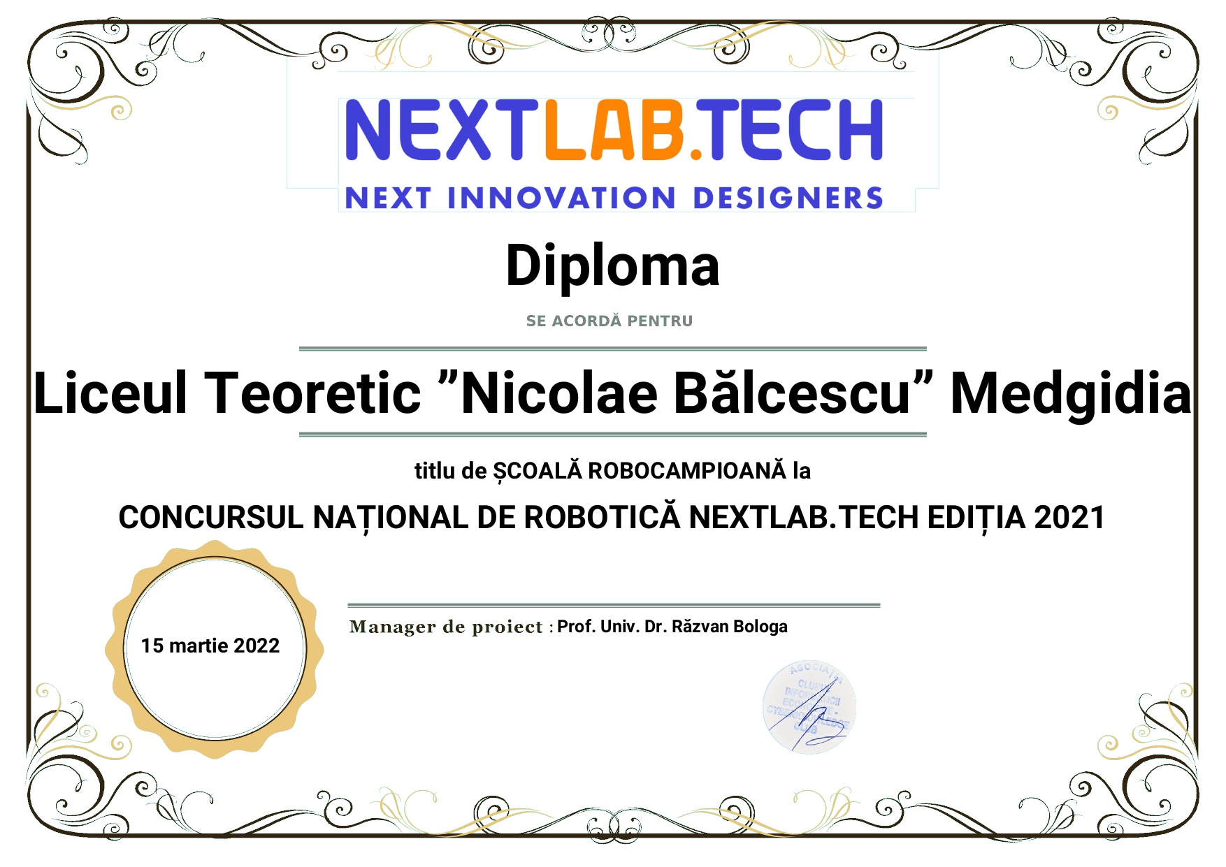 Premii la concursul de robotică NEXTLAB.TECH pentru elevii Liceului Teoretic "Nicolae Bălcescu" din Medgidia
