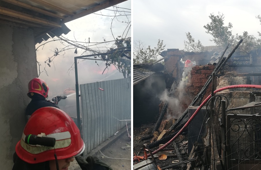 (FOTO) O casă din Mihail Kogălniceanu a ars după ce s-a extins focul de la un incendiu de vegetație