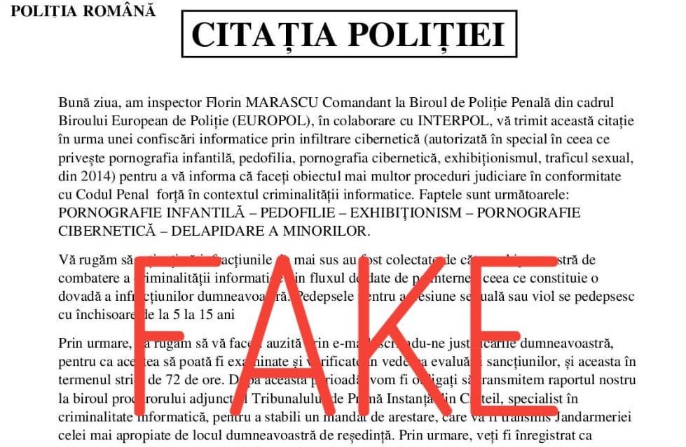 Poliția Română avertizează: Sunt trimise mail-uri false în numele unor ofițeri ai instituției