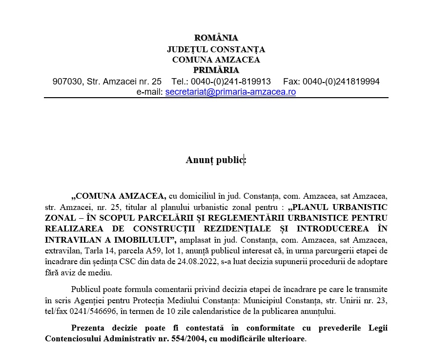 Anunț Amzacea