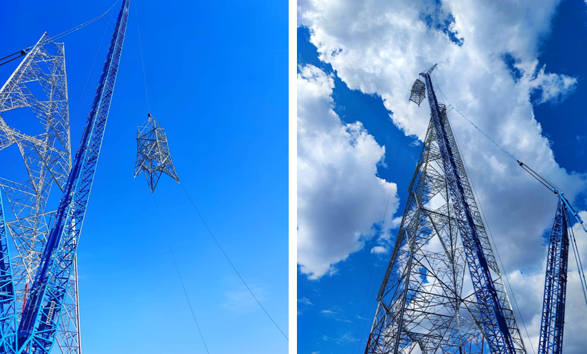 (FOTO) Cel mai înalt stâlp din rețeaua electrică din România, ridicat pe linia Cernavodă-Stâlpu