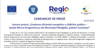 Lansare proiect „Creșterea eficienței energetice a clădirilor publice – Școala Mircea Dragomirescu din Municipiul Medgidia, județul Constanța”