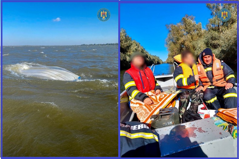 (FOTO/VIDEO) Misiune contracronometru pentru recuperarea turiștilor veniți la pescuit care s-au răsturnat cu barca pe Lacul Isac