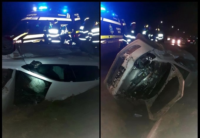 (FOTO) Un autoturism s-a RĂSTURNAT la ieșire din Hârșova. O persoană este încarcerată