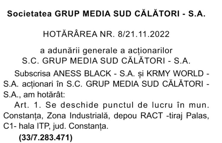 Grup Media Sud Călători SA