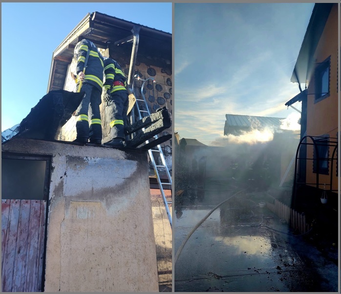 Incendiu de amploare la o casă din Mihail Kogălniceanu. Patru butelii cu oxigen au EXPLODAT, focul s-a extins la vecini