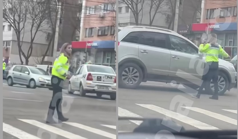 (VIDEO) De-a râsu`-plânsu`: Cum dirijează o polițistă circulația