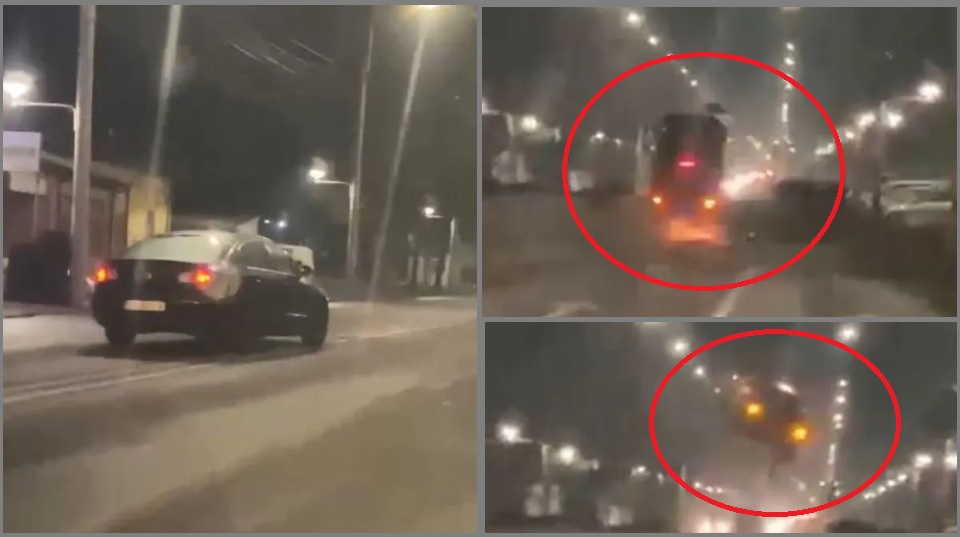 (VIDEO) Un șofer de 73 de ani, beat criță, a sărit cu mașina peste un sens giratoriu