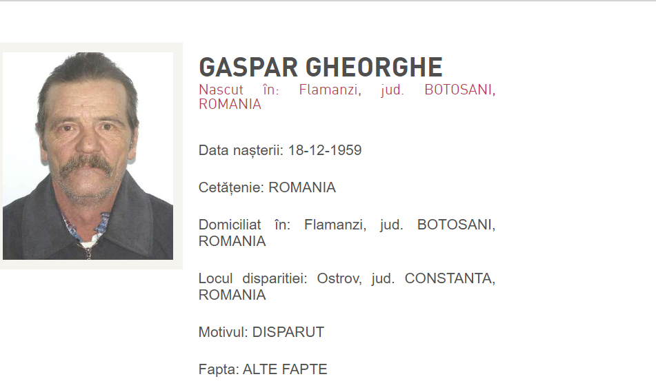 L-ați văzut? Un bărbat cu domiciliul în Botoșani, a dispărut în Ostrov