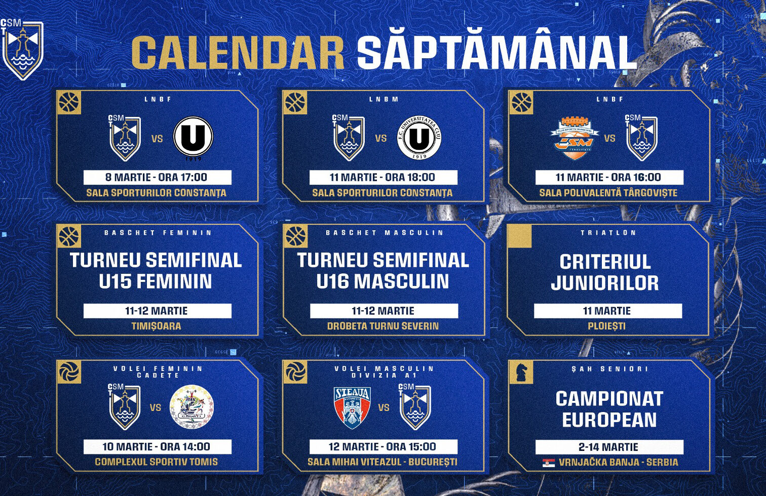 Săptămână de foc pentru sportivii CSM Constanța: Iată calendarul competitițional complet al echipelor