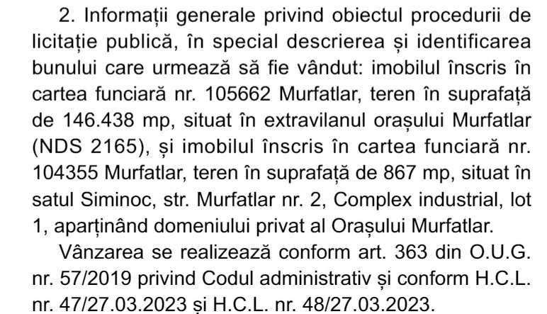 Terenuri scoase la licitație, Primăria Murfatlar