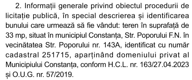 Licitație Primăria Constanța