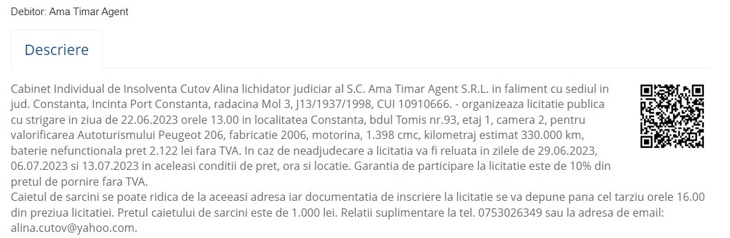 Licitație autoturism Peugeot