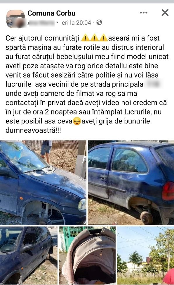 Postare - furt în comuna Corbu