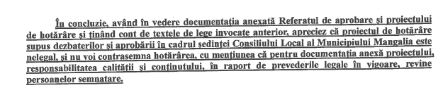 Aviz negativ al secretarului primăriei Mangalia