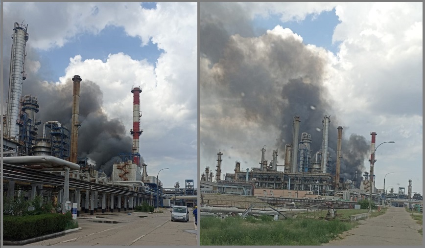 (FOTO/VIDEO) INCENDIU puternic la Rafinăria Petromidia, urmat de zgomotul unor explozii