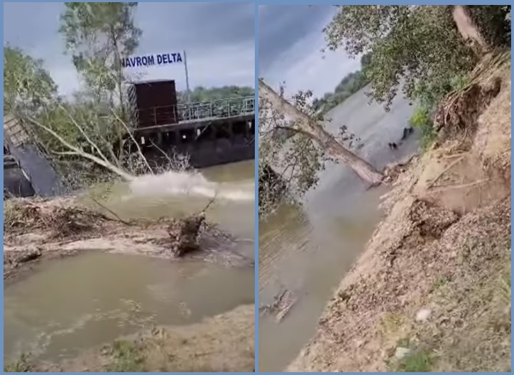 (VIDEO) Dunărea a "înghițit" malul din zona localității Pătlăgeanca, județul Tulcea