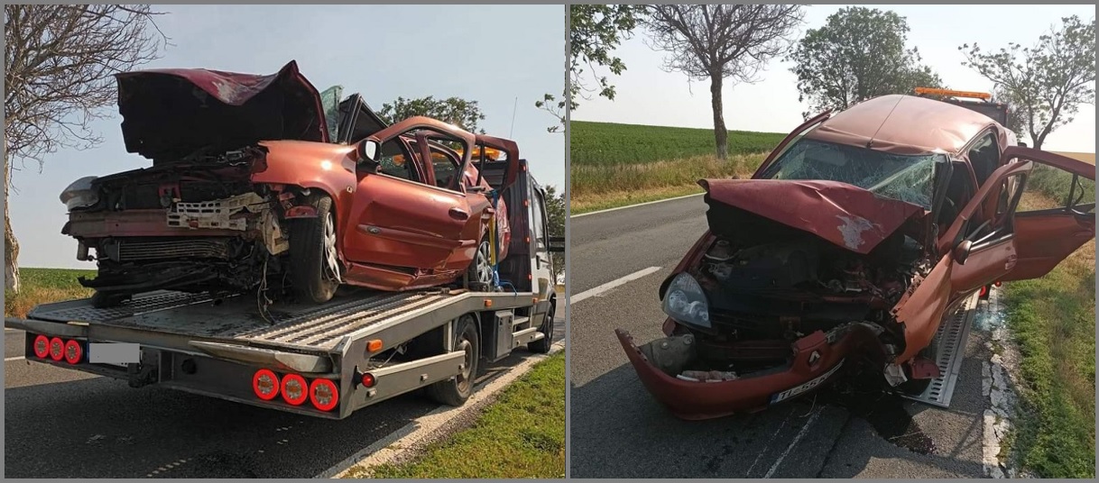(FOTO) Tulcea: Cum au scăpat cu viață cinci persoane după ce un șofer de 67 de ani a intrat cu mașina într-un copac