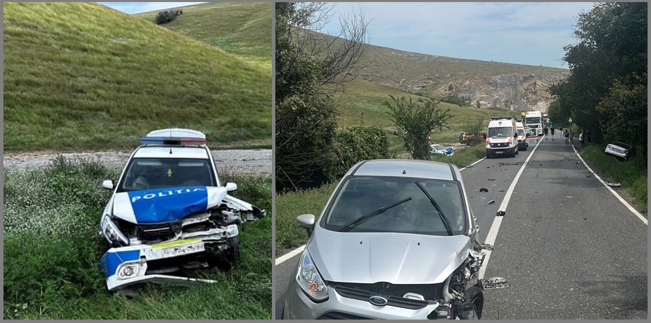 Tulcea: Accident grav, cu trei mașini. O autospecială a Poliției a fost proiectată într-un autoturism. un polițist a ajuns la spital