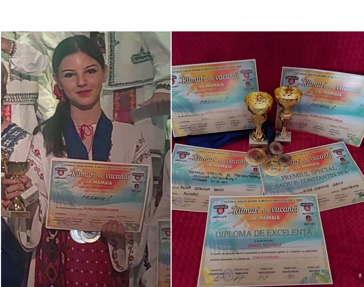 Alina Geanina David, cursantă a Centrului Cultural Județean Constanța „Teodor T. Burada”, filiala Medgidia, a obținut patru premii la o competiție desfășurată în Mamaia