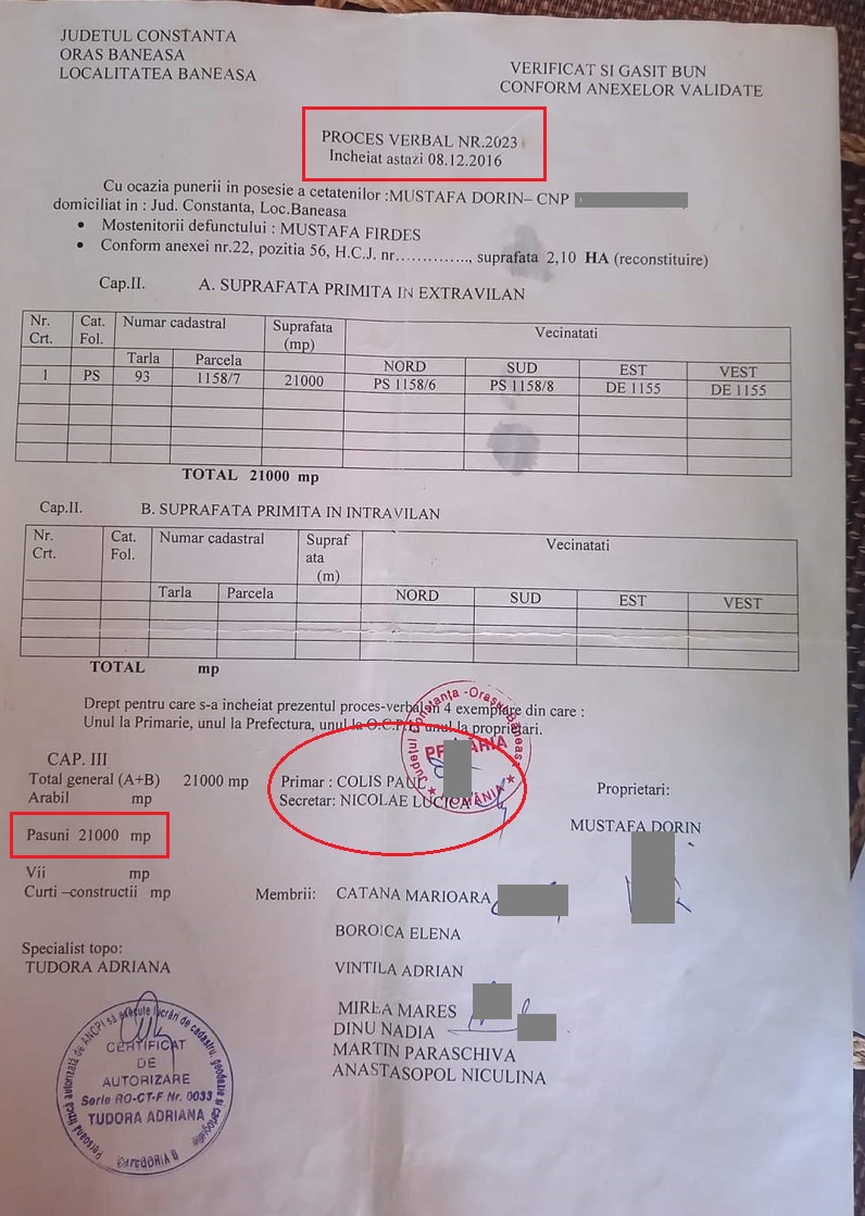 Proces verbal Mustafa Dorin - pășune Băneasa