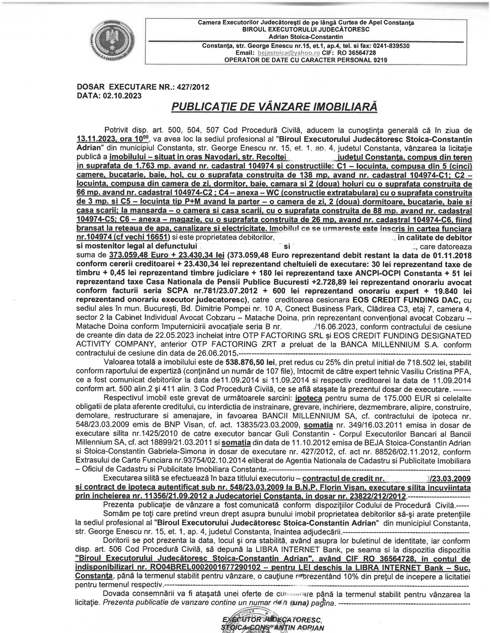 Publicație vânzare - Năvodari