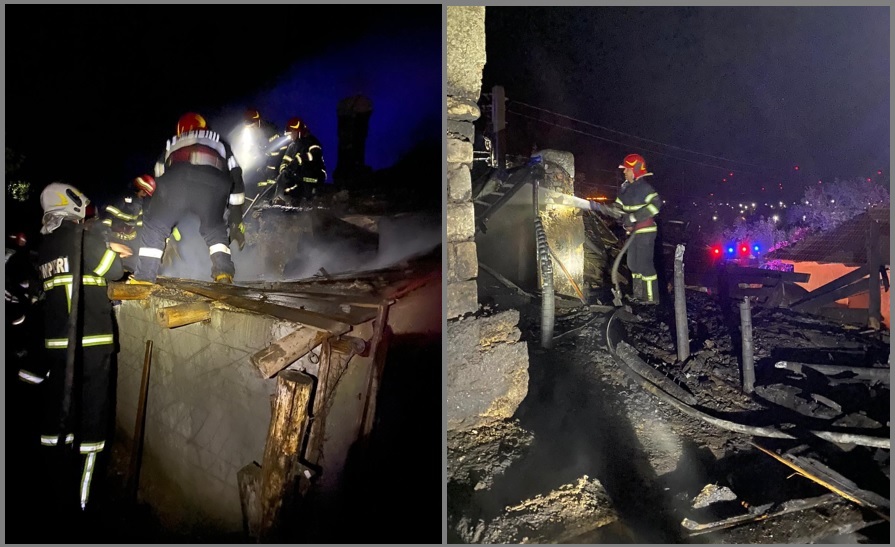 (FOTO) O casă a ars într-o comună din județul Tulcea. Focul a pornit de la un aparat electric de gătit lăsat în priză